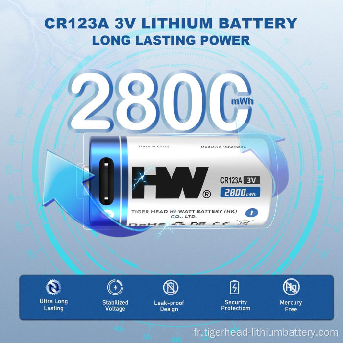 4 batteries au lithium rechargeables USB-C 3V RCR123A 2800mWh